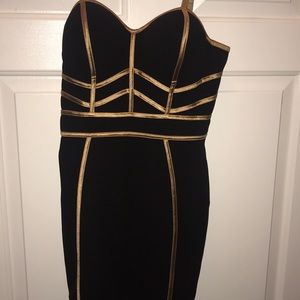Fashion Nova Black & Gold Club Dress LARGE